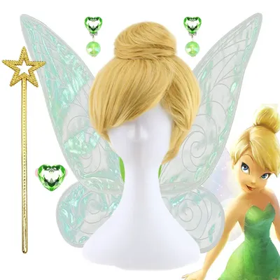 Disney Fee Tinker Bell Prinzessin Dress up Cosplay Zubehör Synthetische Perücke Stirnband Flügel Image