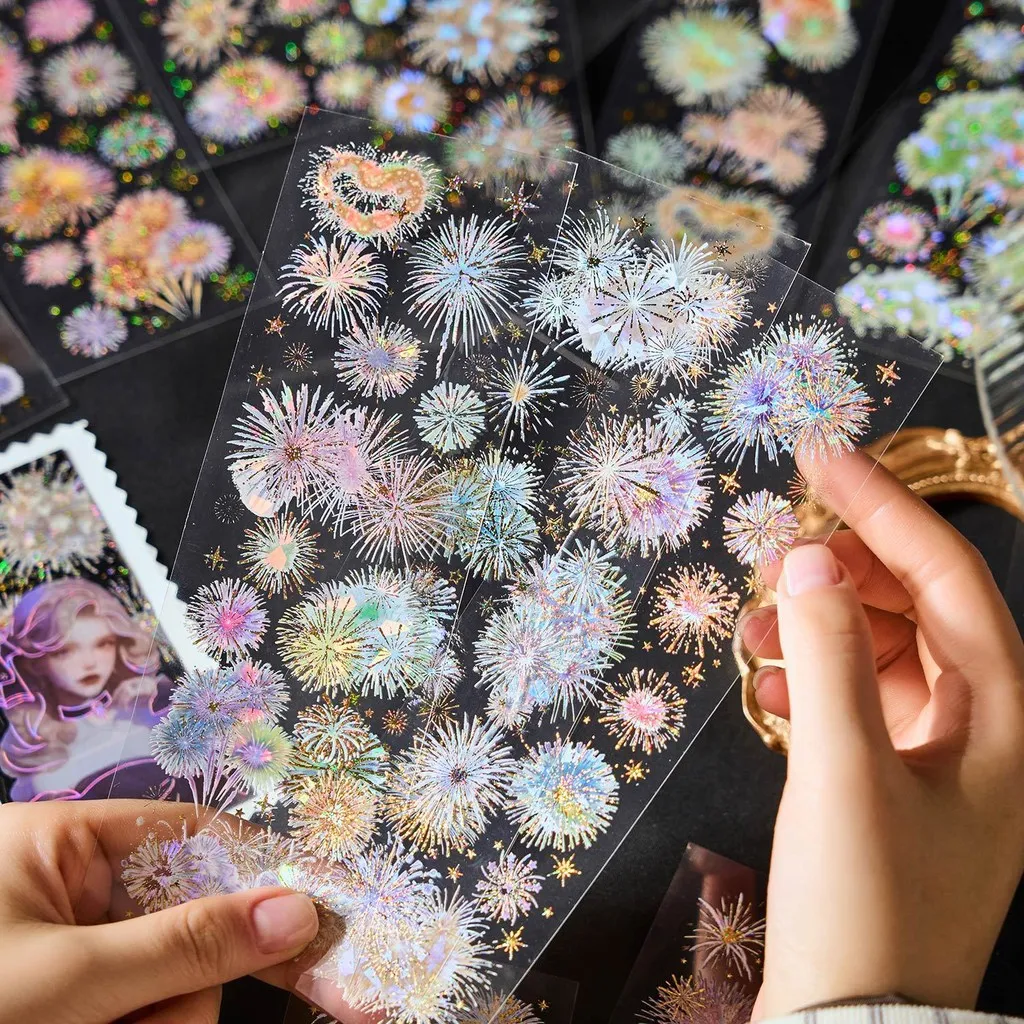 Journamm 3 Stück Feuerwerk-Thema-Aufkleber, PET-Material, DIY, Scrapbooking, Collage, Schreibwaren, Dekor, Junk Journal, Ästhetik-Aufkleber Image