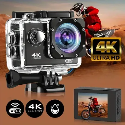 Ultra HD Action Kamera mit Video aufnahme, wasserdichte Kamera, Sport kamera, 4k, 30fps, WLAN, 2,0 ", 170d, Helm, Unterwasser