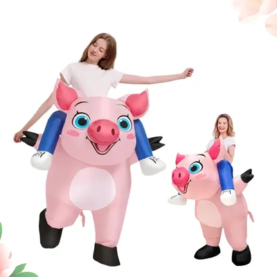 Aufblasbare Fahrt auf rosa Schweinekostümen für Erwachsene, Halloween, Cosplay, Partygeschenke Image