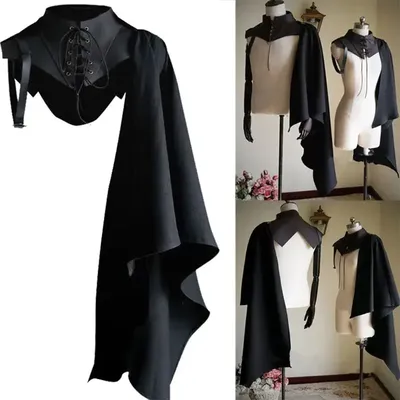 Mittelalterliche Rüstung, schwarzer Umhang, einzelne Schulter, Retro-Umhang, Gothic-Punk, Schnürung, Image