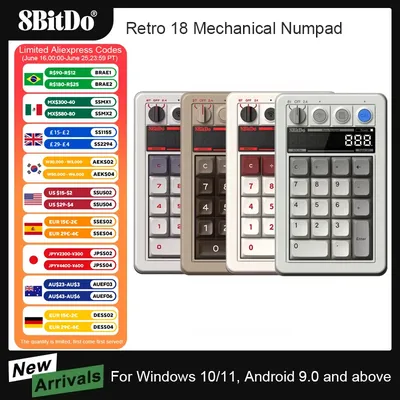 8BitDo Retro 18 Mechanical Numpad, Supports Calculator Mode, Bluetooth/2.4G/Wired Numpad for Windows and Android