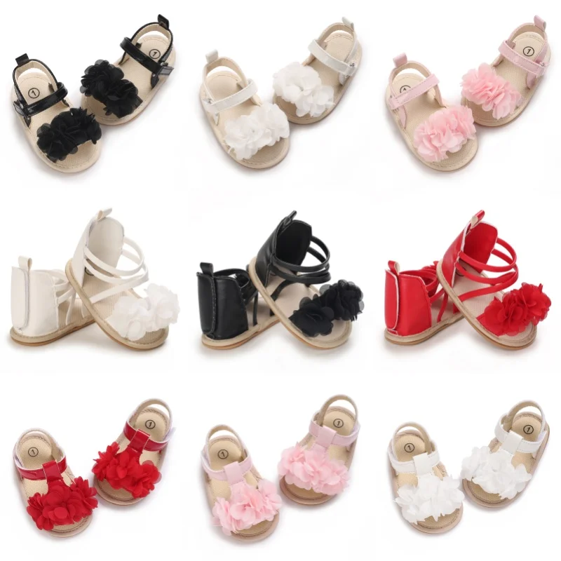 Sommer 0-18 Monate Kleinkind Mode Schuhe Vorschule Flache Sandalen Weiche Gummisohle Anti-Rutsch-Blumenspitze Babybett Schritt 1 Wanderschuhe