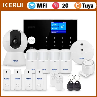 KERUI Home Alarm System WiFi+GSM 2G mit Sirene Alarm System Home mit App Tuya Smart Alarm System Motion Sensor Tür Sensor G30