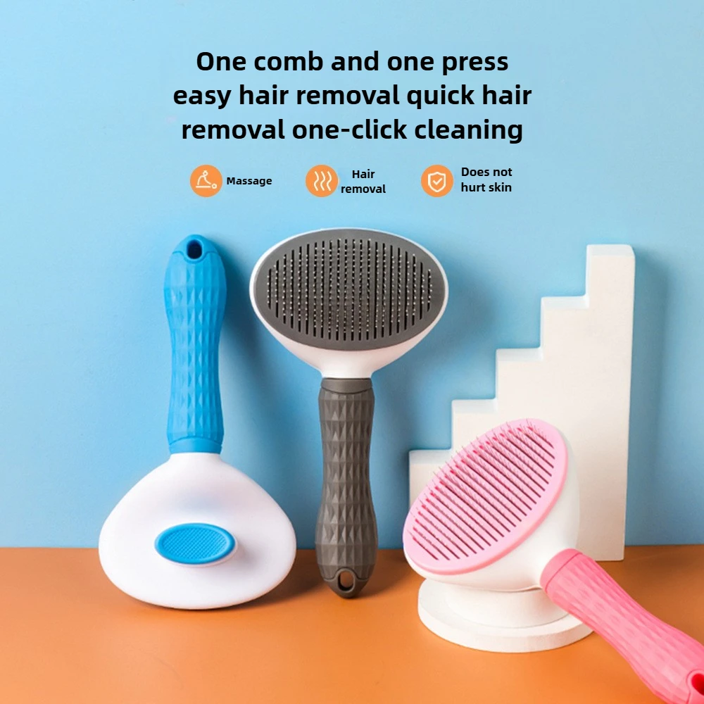 Katzen-Enthaarungsbürste mit feinen Nadeln, automatischer One-Touch-Haarentfernungskamm für verwirrtes Fell, bequeme Tierpflege, unverzichtbar Image