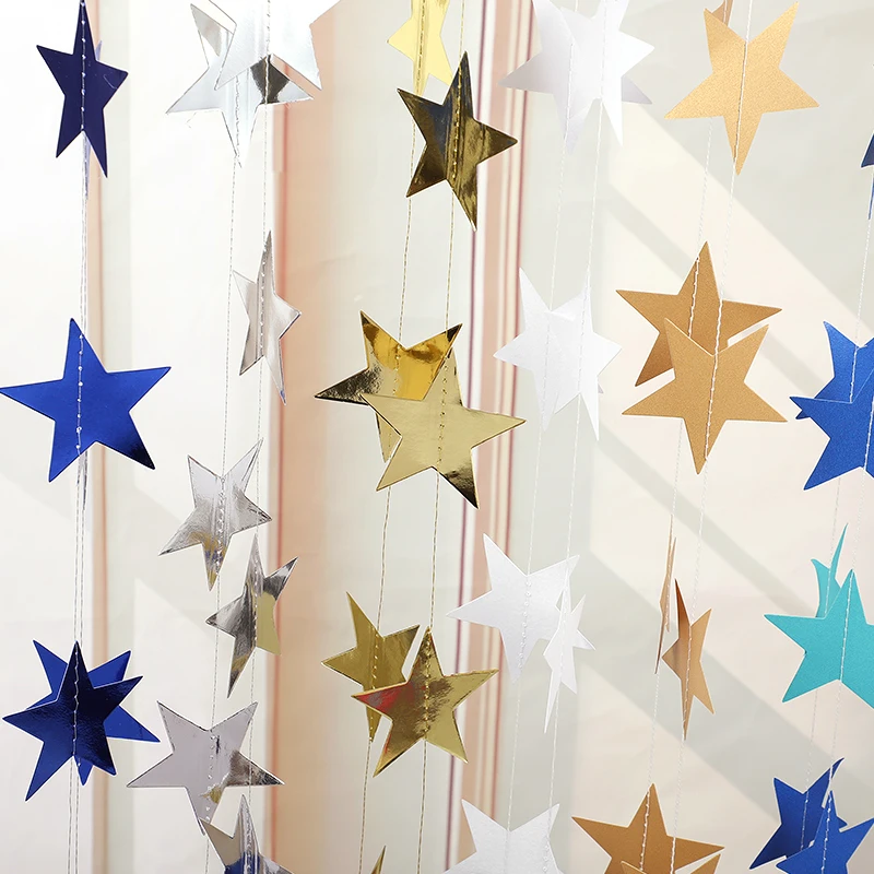 4M Gold Silber Papier Stern Girlande für Hochzeit Kinder Junge Mädchen Geburtstag Party Dekorationen Baby Dusche Hause Wand hängen Banner Image