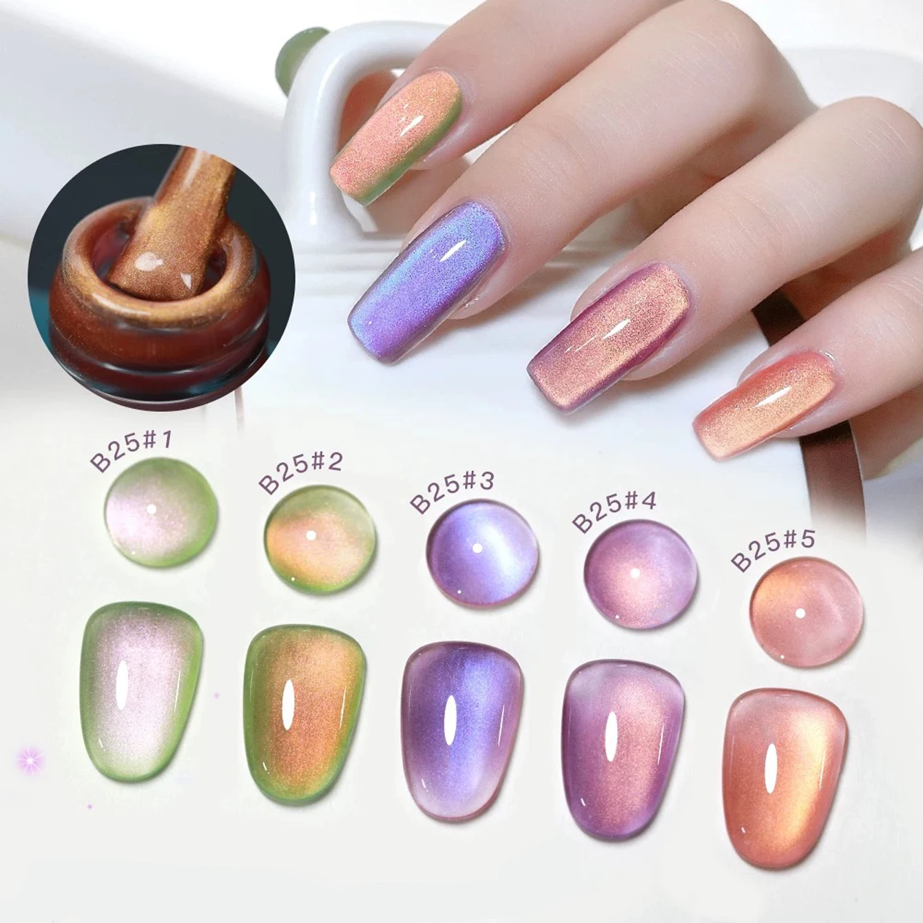 MIANEL 12ML Frühlings-Nagellack Sushi Katzenauge Gel Nagellack Grüner Frucht-Katzenauge-Nagellack Trendiger Kristall-Aufhellender Rosa Nagellack Image