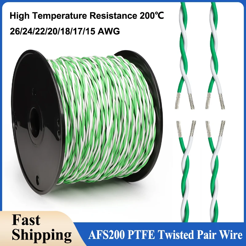 NEU PTFE Twisted Pair Wire Weiß Grün 26/24/22/20/18/17/15AWG FEP Isolierung AFS200 2 Pins Hochtemperatursignal Kupferkabel Image