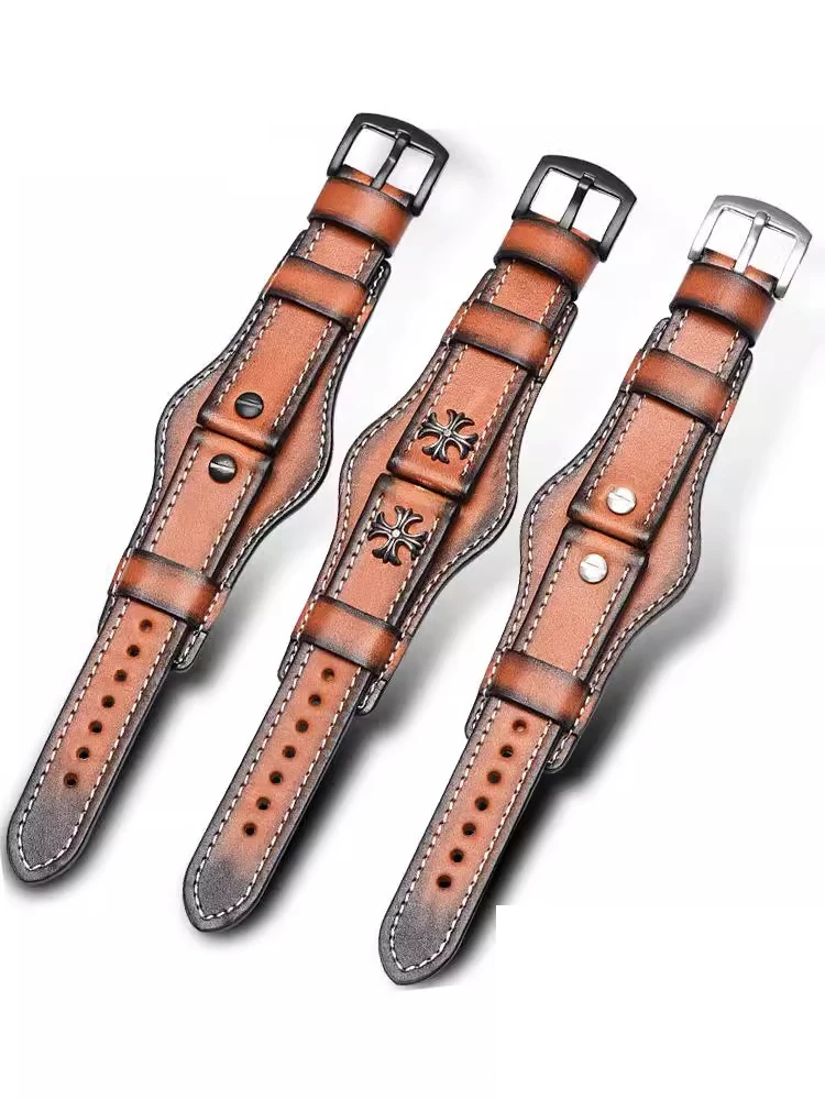 Leder-Retro-Armband, handgebürstete Uhrenkette, Basisstil, Lederarmband für Fossil Panerai Rolex Tudor Uhrenzubehör 18 20 22 Image