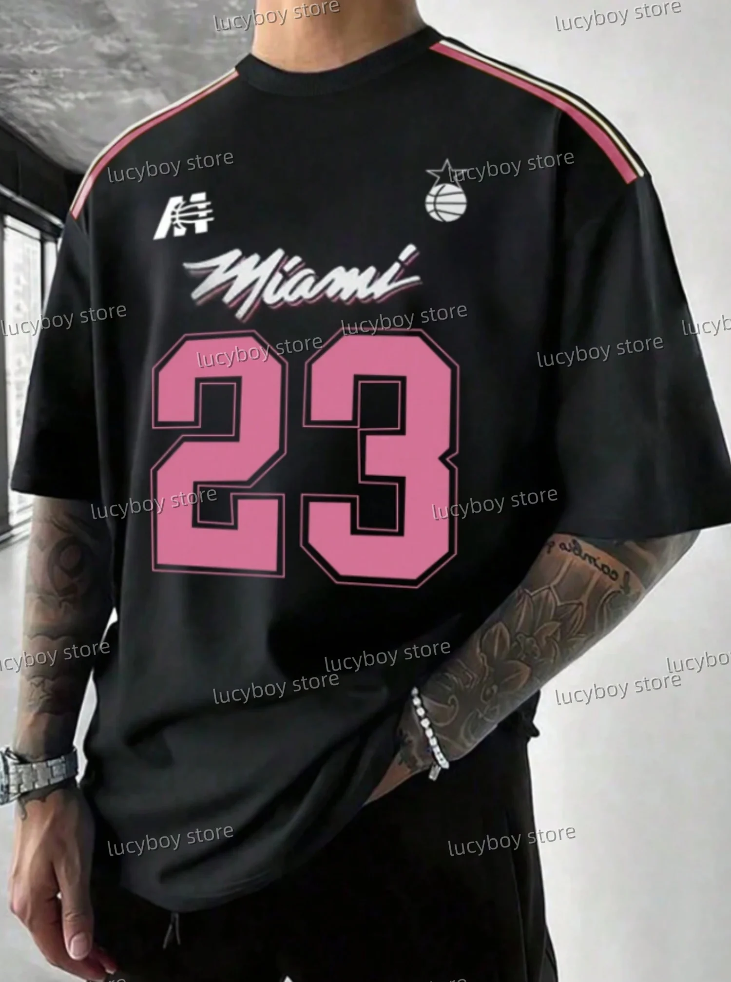2025 neue Nr. 23 MIAMI Druck Männer Leichte T-Shirt Mann Kurzen Ärmeln Sport PLUS GRÖßE T-Shirt Vintage Streifen Tees Männer Kleidung