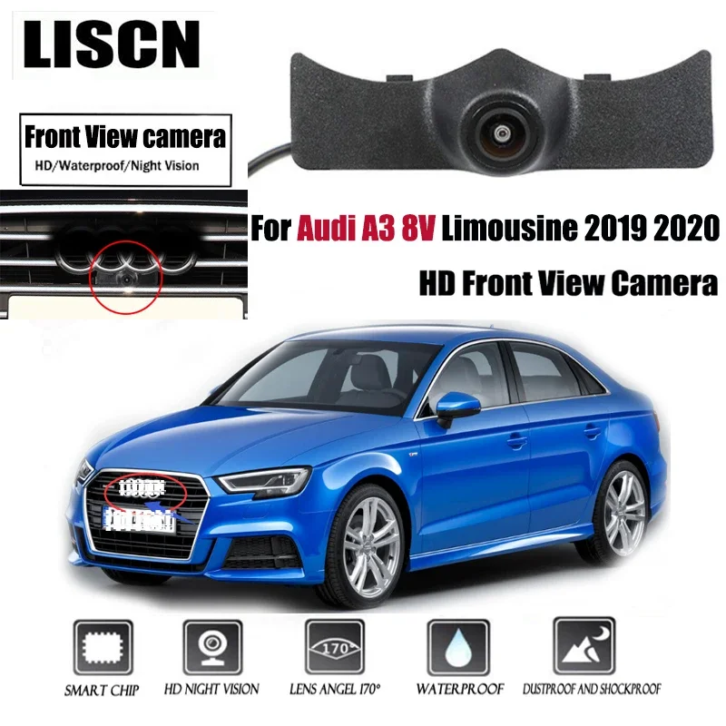 Auto Front View kamera Für Audi A3 8V Limousine 2019 2020 HD Nachtsicht wasserdicht Parkplatz LOGO Vorne Kamera Image