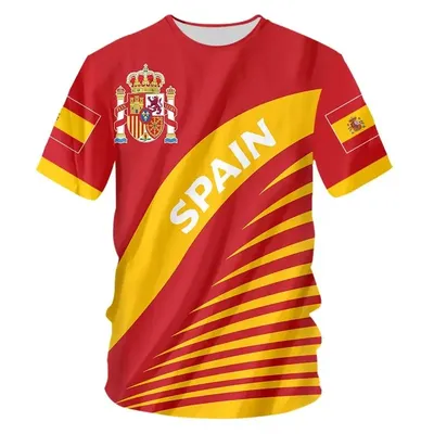 Spain National Team 3D Print Football Jersey - Official Style Flag & Crest T-Shirt Breathable Short Sleeve Soccer Top for All