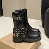 Damen Stiefeletten Herbst Arbeit Mode elegante Punk neu in schwarz Luxus Low Heel Round Toe Leder Drops hipping Center Schuhe