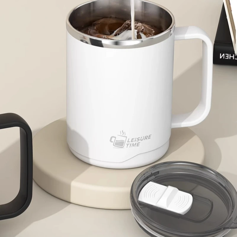 Edelstahlbecher mit Deckel, großes Fassungsvermögen, Bürotasse, Isolierung, Kaffeetasse, Jungenmodelle, Teetasse, Trinkbecher Image