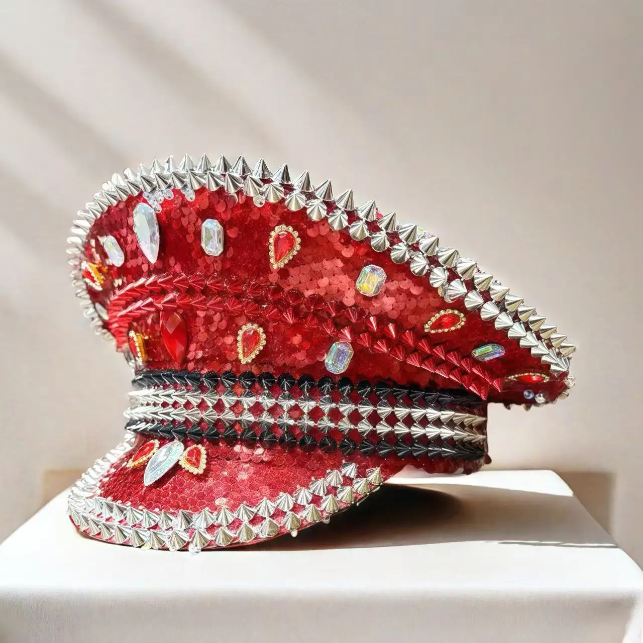 2025, Bling-Kapitänshut, Strass-Kapitänshut für Männer, handgefertigt, Steampunk, brennender Mann, Karnevalshut, Maskerade, HongLuan, Unisex Image