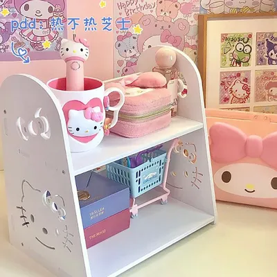 Kawaii Anime Desktop shelf storage Hello Kitty Y2K Room decoration countertop storage box Children's desktop desk storage rack