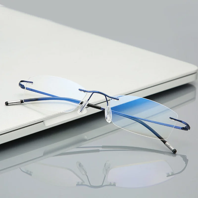 Randlose Männer Lesebrille Rahmen Cut Presbyopie Brille Anti Blau Licht Anti Müdigkeit Plus Brille Presbyopie Klare Linse Image