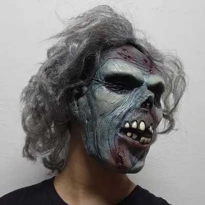 Realistische Zombie-Maske, gruselige Vollkopf-Rotting-Zombie-Maske   Mit Haaren Halloween Kostüm Party Horror Spukhaus  Cosplay Prop Image