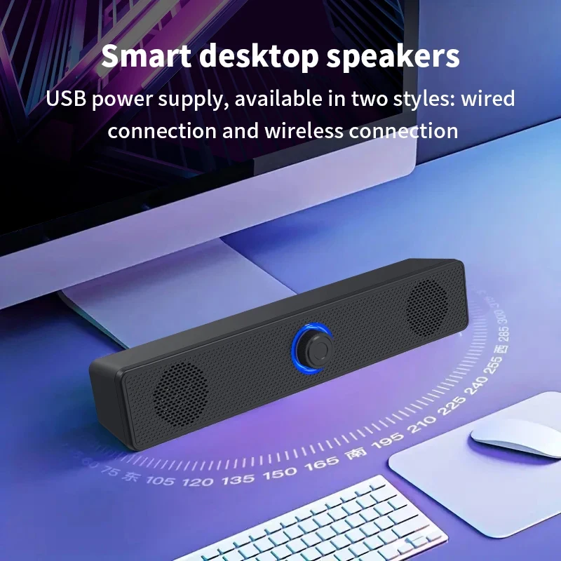 Der Bluetooth-Lautsprecher passt sich selbst in hochwertigen Klang mit unserem PC-Bar-Lautsprecher zu Hause. Kabelgebundener USB-Stecker-in-Desktop-Lautsprecher Image