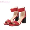 Neue Sommer Casual Rot Schwarz Frauen Sandalen Fashion Square Toe Hohe Runde Ferse Dame Schuhe Plus
