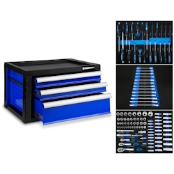 EBERTH Werkzeugkiste 114-teilig, Metall mit 3 Schubladen auf Teleskopschienen, abschließbar, blau pulverbeschichtet, ideal für Werkstatt & Garage Image