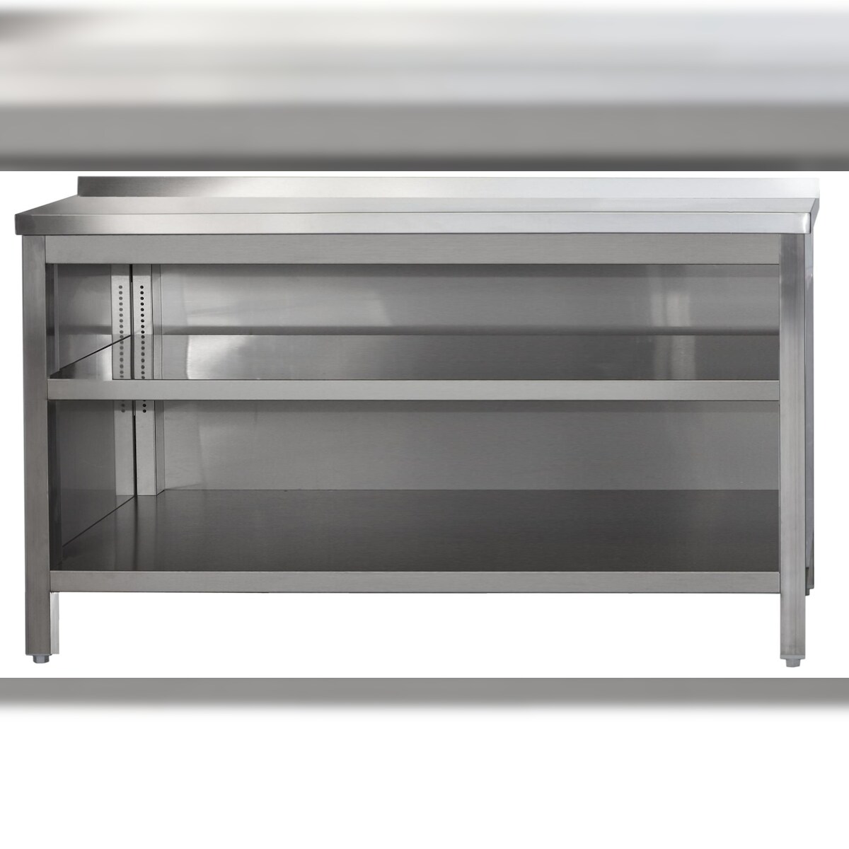 A&S Gastro Edelstahl Arbeitsschrank offen mit Aufkantung und höhenverstellbaren Zwischenboden | Bautiefe 600mm | AISI 304 Image