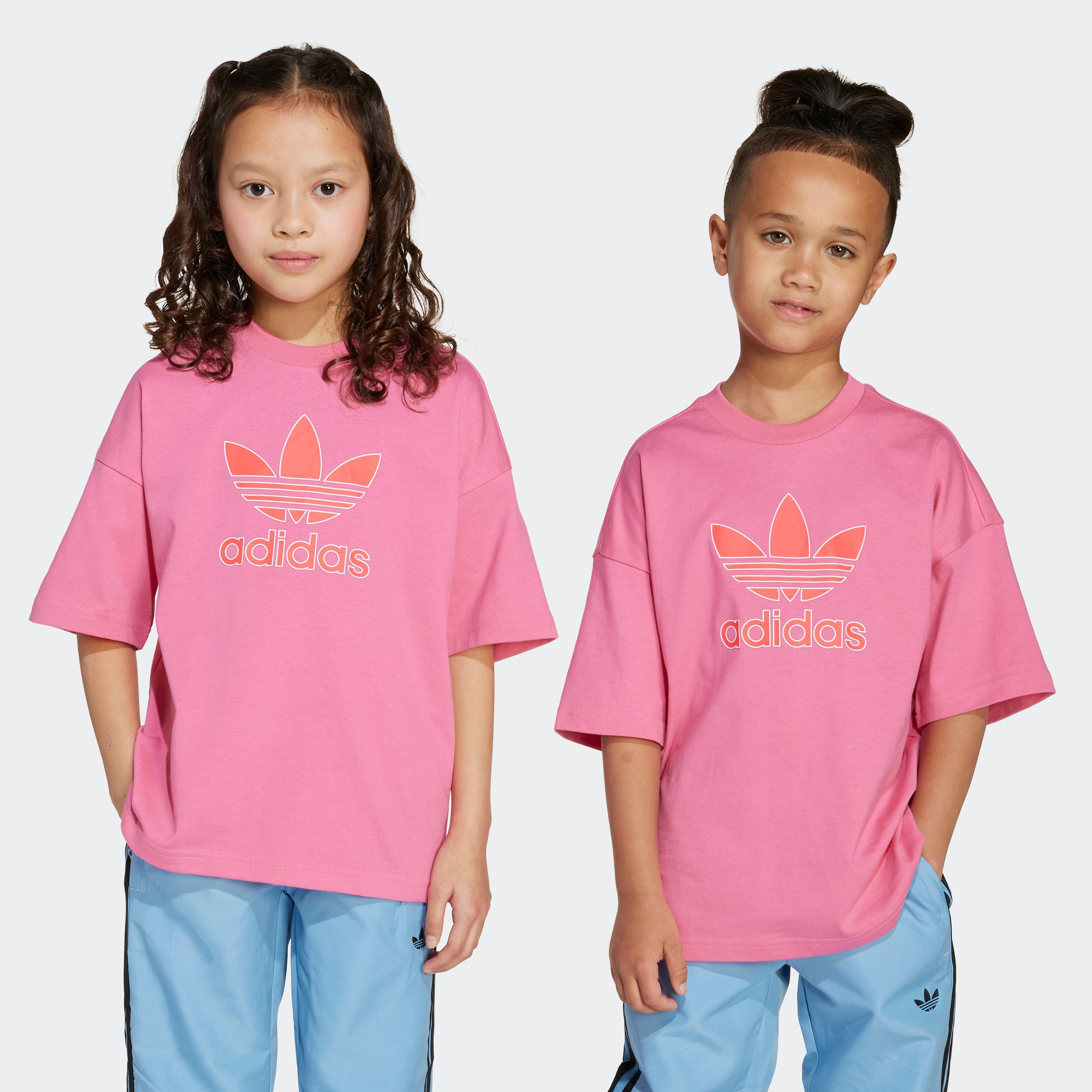 T-Shirt ADIDAS ORIGINALS "TREFOIL TEE", Kinder, Gr. 128, pink (pink fusion), Obermaterial: 100% Baumwolle, Sportlich, Shirts Image