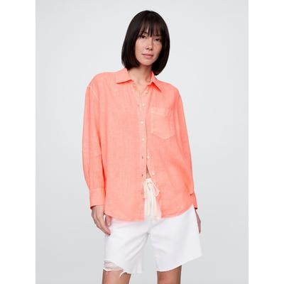 Gap Orange 100% Linen Button Down Long Sleeve Oversized Shirt