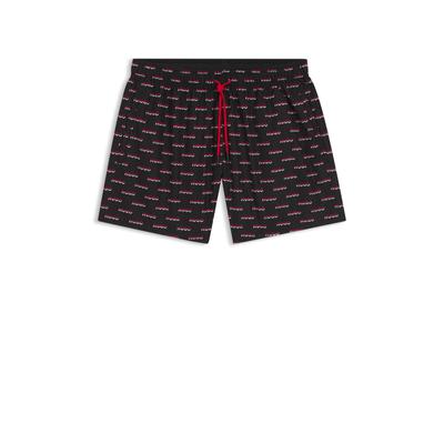 Badehose HUGO UNDERWEAR, Herren, Gr. L, N-Gr, schwarz (schwarz, rot), Gewirkt, Obermaterial: 100% Polyester, bedruckt, casual, Badehosen, durchgehender Split-Logo-Print, Verstellbarer Tunnelzug am Bund Image