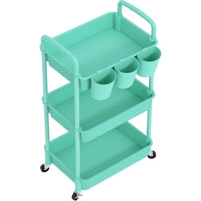 Plastic Rolling Utility Cart with Handle,Utility Storage Cart for Office, Living Room, Kitchen,Movable Storage Organizer Shelves