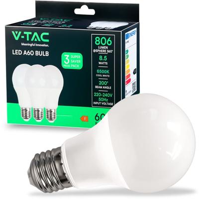 V-tac - LED-Glühbirne E27 8,5W A60 6500K (Box 3 Stück) Image