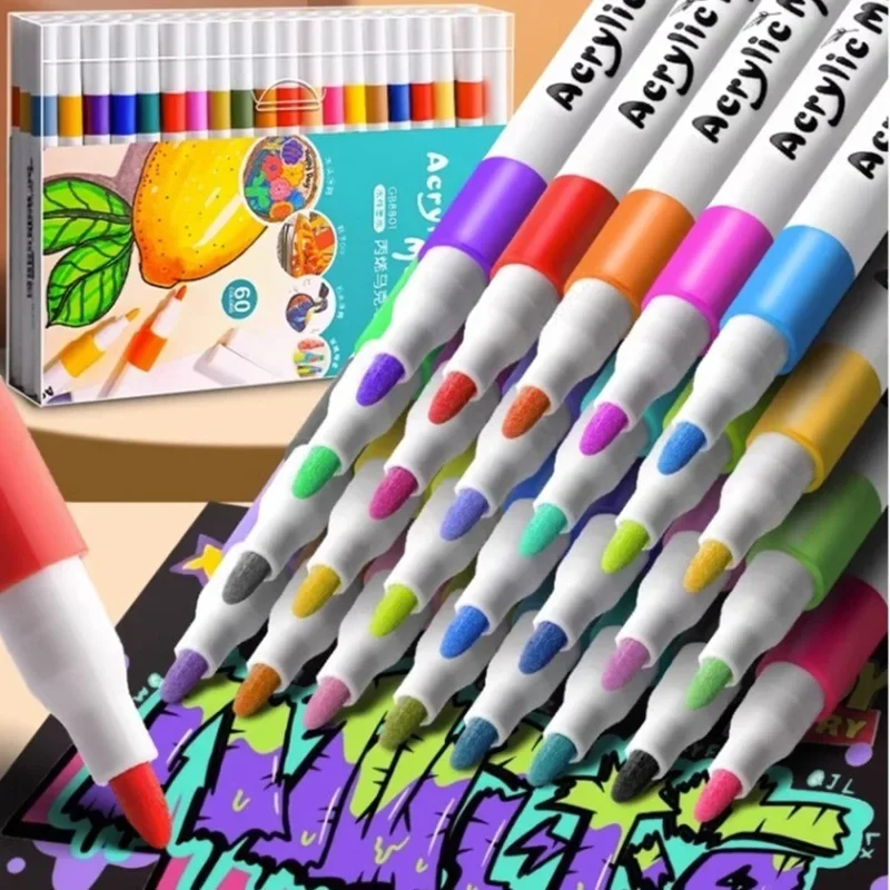 Colores Set Acrylfarbe Kunstmarkierungsstift Felsmalerei für Kinder Graffiti Stein Keramik Glas Holz DIY Handwerk Kunstbedarf Image