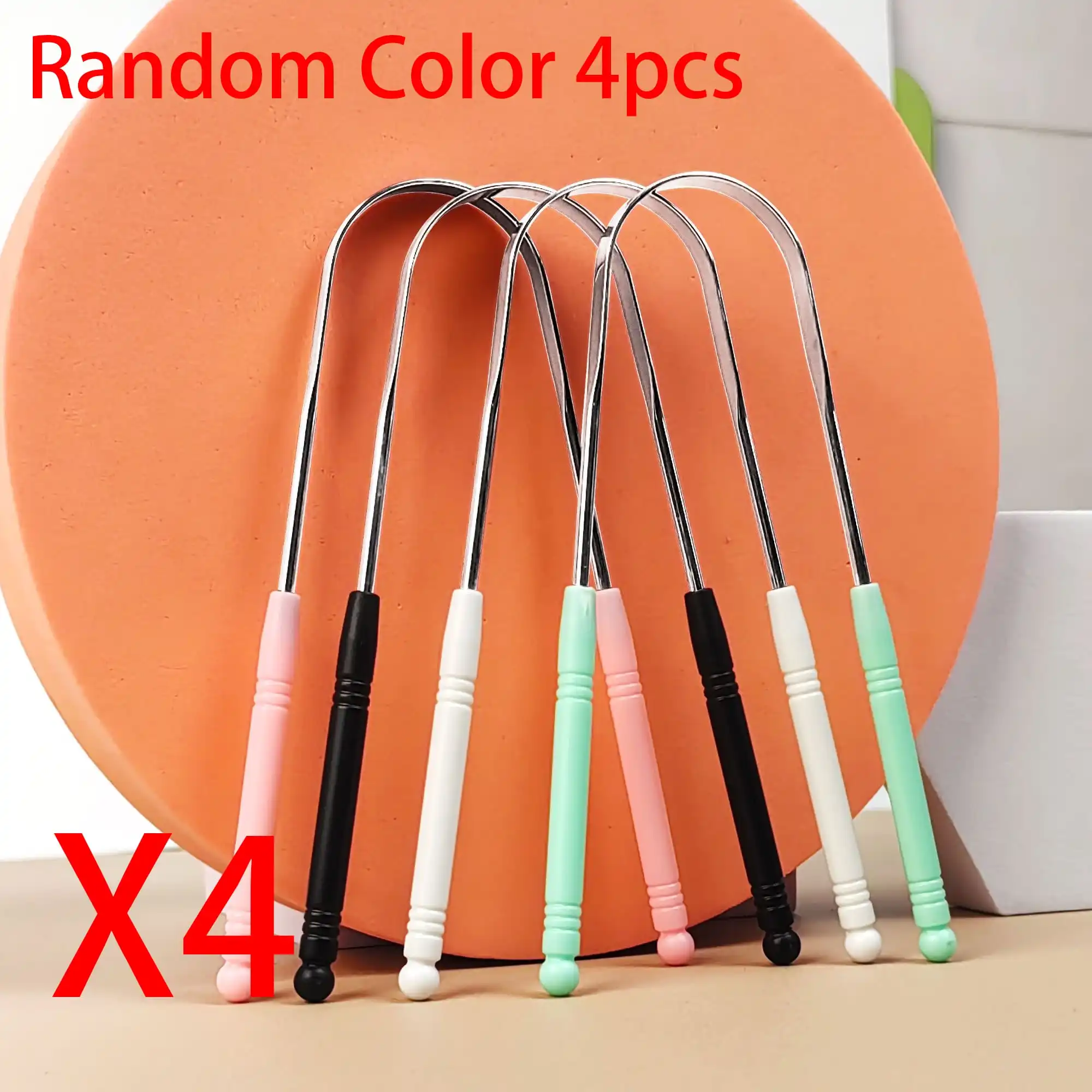 1/2/4 Stück U-förmiger Zungenschaber für Erwachsene, Zungenschaber aus Edelstahl zur Reduzierung von Mundgeruch, mehrteiliges Set mit zufälligen Farben Image