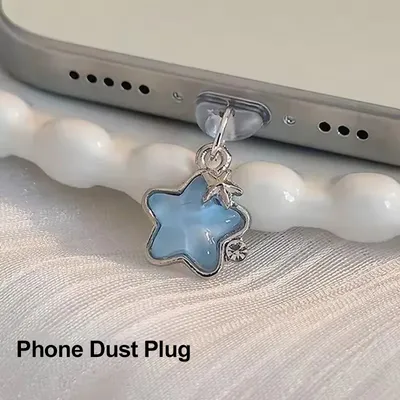 1PCS Mode Telefon Staub Stecker Nette Stern Diamant Staubdicht Für for iPhone for Samsung for Xiaomi Typ C Lade Port Blau Anhänger zubehör