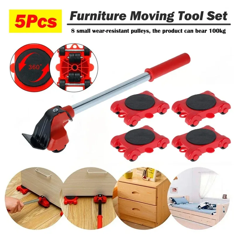 5 Teile/satz Heavy Duty Möbel Heber Mover Roller mit Rad Bar Moving Gerät Hebe Helfer Möbel Moving Transport Werkzeug