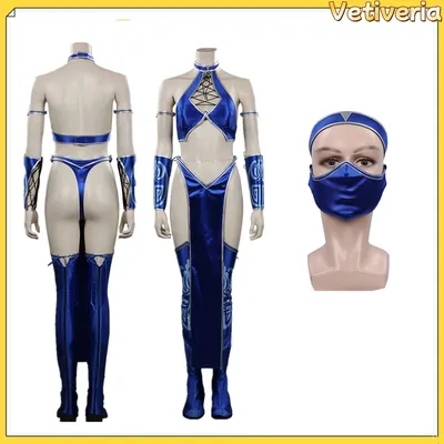 Kitana Prinzessin Cosplay Kostüm Frauen sexy Bade bekleidung Overall Maske für Erwachsene Spiel Image