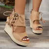 Khaki Wildleder Leder verdicken High Heels Sexy elegante Plattform offene Zehen Keile Sandalen Damen Sommer aushöhlen Freizeitschuhe