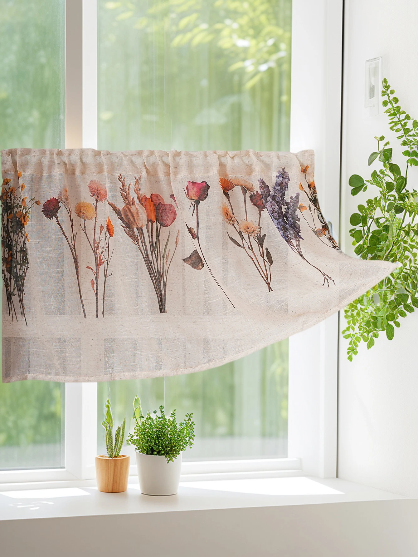 Kurze Vorhangpaneele im japanischen Stil, Leinen, Blumendruck, einfarbig, für Wohnzimmer, Schlafzimmer, Fenster, dekorative Mini-Vorhänge Image
