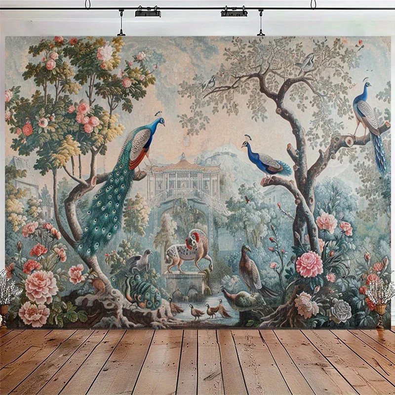 Pfauengarten-Blumen-Wandteppich – multifunktionaler Wandbehang für Schlafzimmer- und Wohnzimmerdekoration, 150 x 200 cm Wandteppich Image