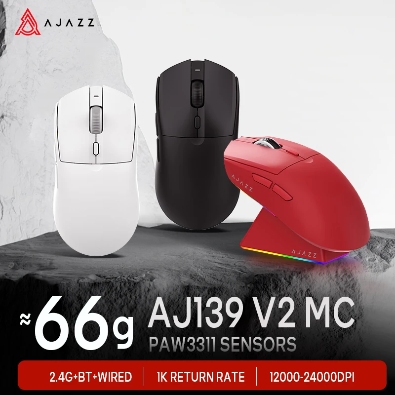 AJAZZ AJ139 V2 MC PAW3311 Kabellose Gaming-Maus mit magnetischer RGB-Ladestation, 24000 DPI, Bluetooth/kabelgebundene Mäuse, PC-Gamer Image