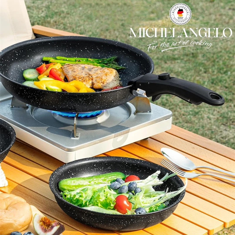 MICHELANGELO Antihaft-Bratpfannen-Set, abnehmbarer Griff, Bratpfannen, Granitbeschichtung, ungiftige Bratpfannen, Steak, Omelettpfanne, Ofensicher Image