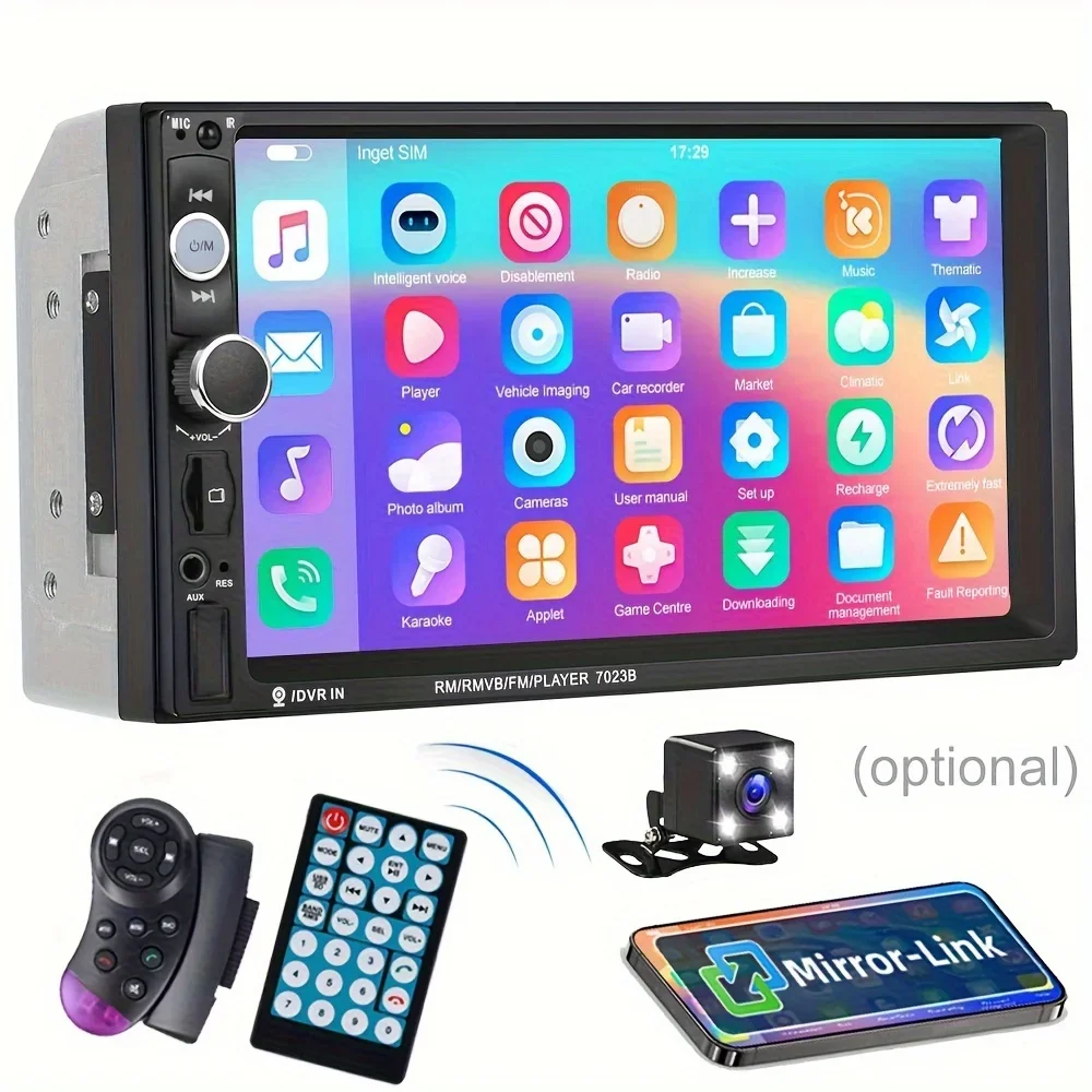 Autoradio-Player, Telefonspiegel-Verbindung, 7-Zoll-HD-Touchscreen, Auto-Multimedia, MP5-Player, FM, Autoradio + Rückfahrkamera Image