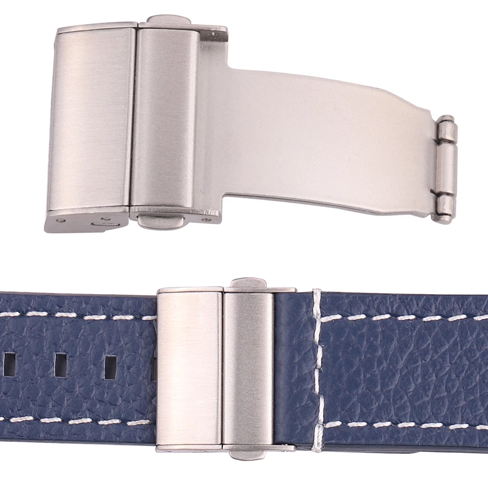 Edelstahl-Uhrenarmband-Schnalle, silberfarben, 16, 18, 20, 22 mm, Metall-Uhrenarmband, Doppeldruck, automatische Schließe, Zubehör Image