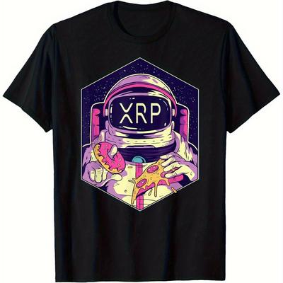 TEMU Xrp Symbol Astronaut T-shirt, Loose Style New Unisex Short-sleeved T-shirt, Casual And Comfortable, 100% Cotton, S-xxxl Image