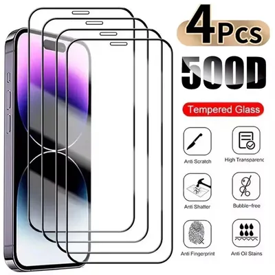 1-4PCS Tempered Glass for iPhone 16 Pro Max Screen Protector for iPhone 13 Mini 16 15 14 12 11 Pro Max XS XR X 7 8 16 Plus Glass