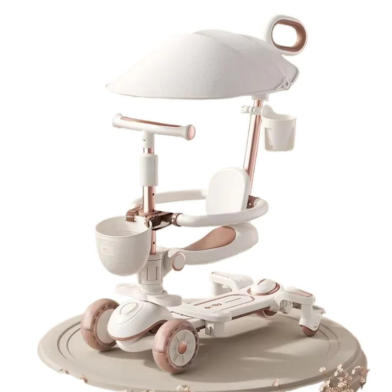 Multifunktionaler Kinderwagen, 6-in-1, verstellbare Schubstange mit Kinderroller, tragbarer Kinderwagen mit Skateboard für Kinder Image