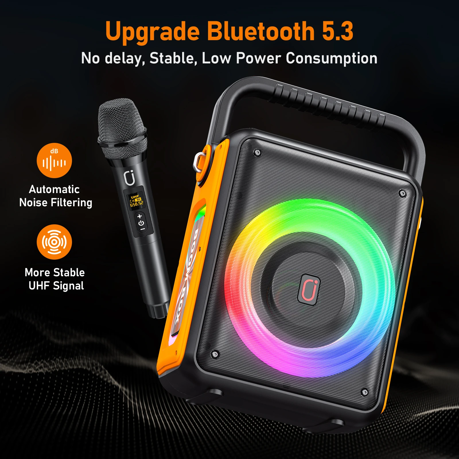 FanFun S65 Tragbarer Bluetooth-Karaoke-Lautsprecher mit 2 kabellosen Mikrofonen, Bass und Höhen für Party/Meeting, 6000 mAh Akku Image