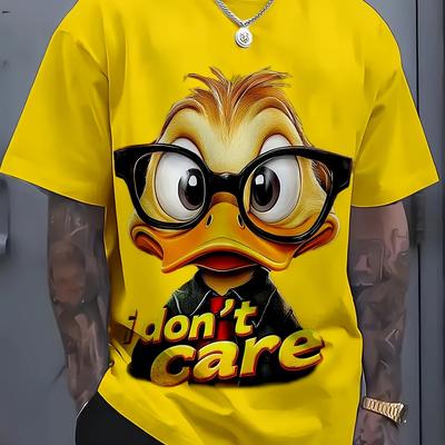TEMU 1pc Men's 3d Yellow Duck With Glasses Graphic T-shirt, Comfortable Round Neck Short Sleeve Tee, Regular Fit For Spring, Summer & Fall, Duck T Shirt Image