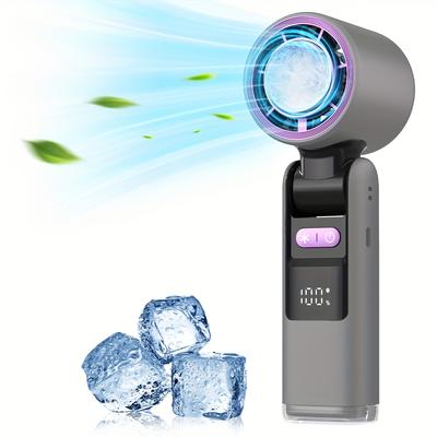 TEMU Handheld Ice Compress Fan, Digital Display Turbine, High Wind Force Cooling Fan, 100-speed Fan Image