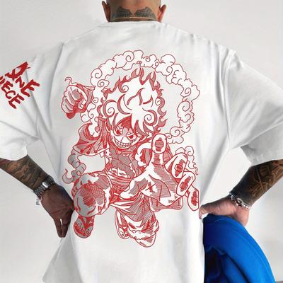 TEMU Men's Anime Graphic T-shirt - Laughing Character Print, Soft Polyester Regular Fit Round Neck Casual Summer Tee, Machine Washable, Anime Clothes, Casual Attire, Vibrant Print Shirt, Comfortable Image